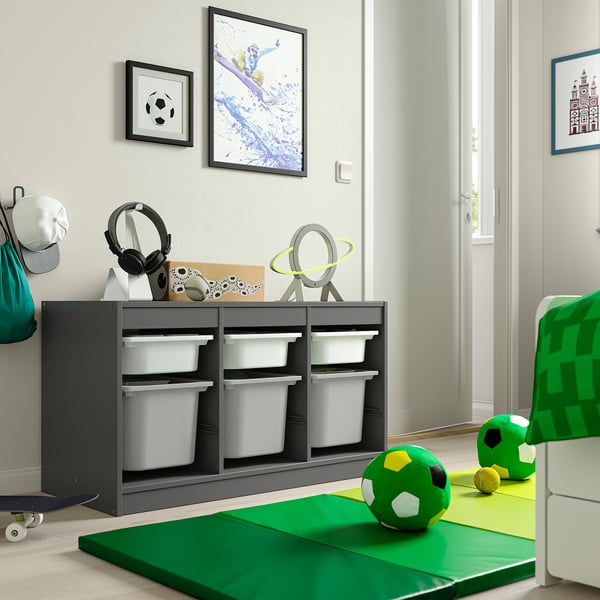 TROFAST storage combination with boxes, grey white/grey, 99x44x56 cm