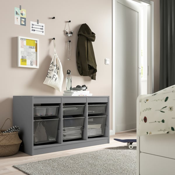 TROFAST storage combination with boxes, grey/dark grey, 99x44x56 cm