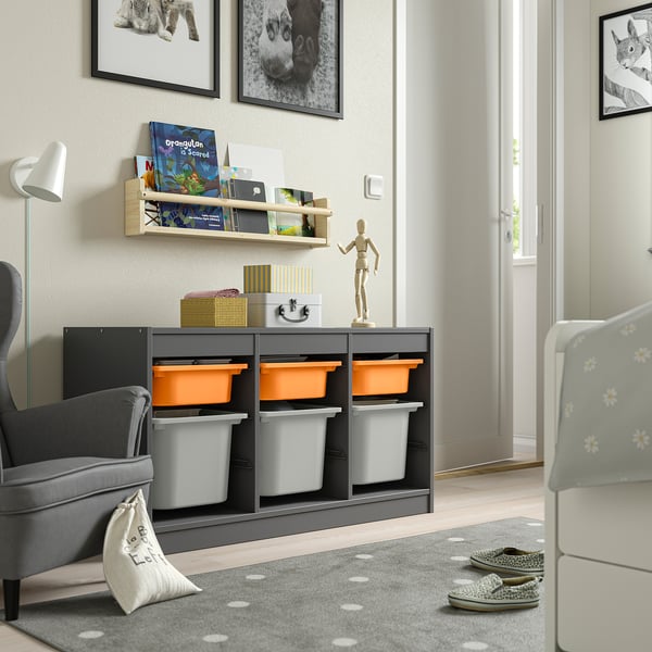 TROFAST storage combination with boxes, grey light orange/grey, 99x44x56 cm