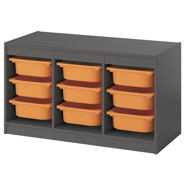 TROFAST storage combination with boxes, grey/light orange, 99x44x56 cm