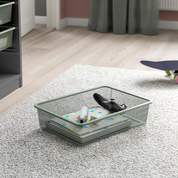 TROFAST storage combination with boxes, grey/light green-grey, 99x44x56 cm