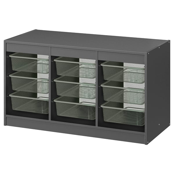 TROFAST storage combination with boxes, grey/light green-grey, 99x44x56 cm