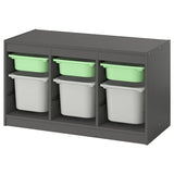TROFAST storage combination with boxes, grey light green/grey, 99x44x56 cm