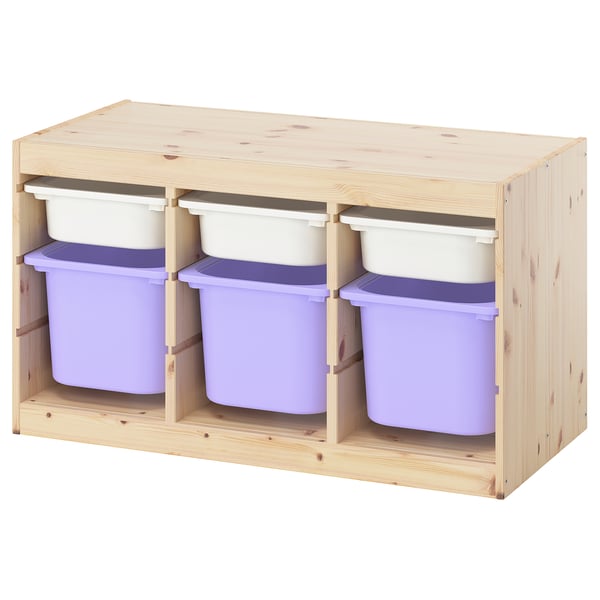 TROFAST storage combination with boxes, light white stained pine white/lilac, 93x44x52 cm