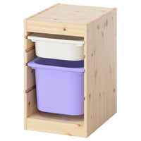 TROFAST storage combination with boxes, light white stained pine white/lilac, 32x44x52 cm