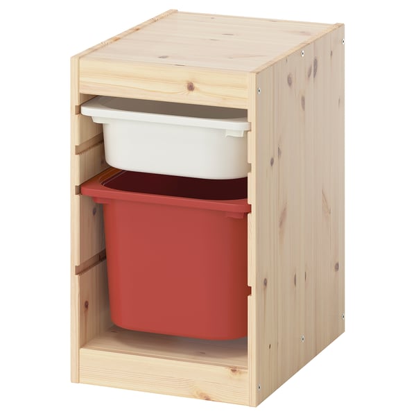 TROFAST storage combination with boxes, light white stained pine white/red, 32x44x52 cm