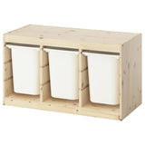 TROFAST storage combination with boxes, light white stained pine/white, 93x44x52 cm
