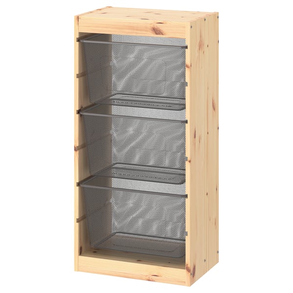 TROFAST storage combination with boxes, light white stained pine/dark grey, 44x30x91 cm