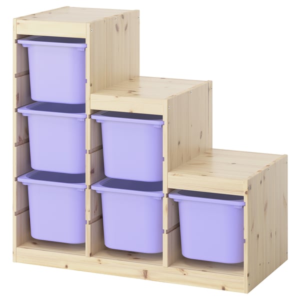 TROFAST storage combination with boxes, light white stained pine/lilac, 94x44x91 cm