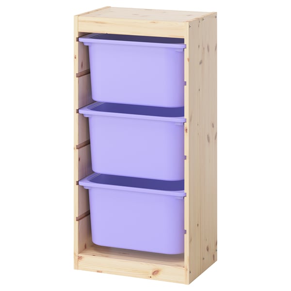 TROFAST storage combination with boxes, light white stained pine/lilac, 44x30x91 cm