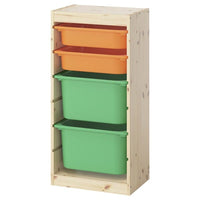 TROFAST storage combination with boxes, light white stained pine/light orange bright green, 44x30x91 cm