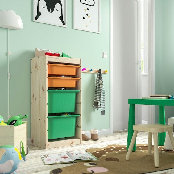 Ikea TROFAST - Combination with containers, pine with white/salmon green stain,44x30x91 cm