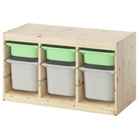 TROFAST storage combination with boxes, light white stained pine light green/grey, 93x44x52 cm