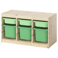 TROFAST storage combination with boxes, light white stained pine light green/bright green, 93x44x52 cm