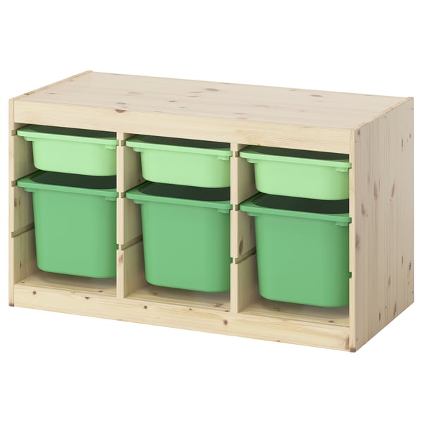 TROFAST storage combination with boxes, light white stained pine light green/bright green, 93x44x52 cm
