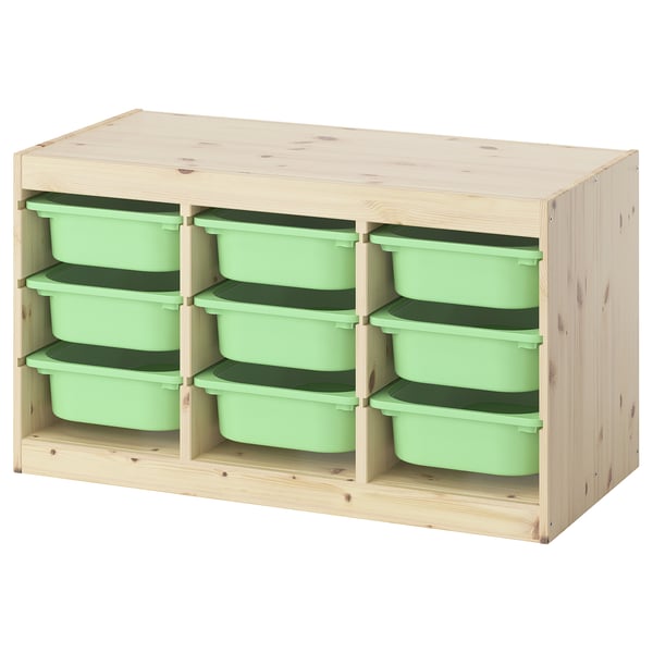 TROFAST storage combination with boxes, light white stained pine/light green, 93x44x52 cm