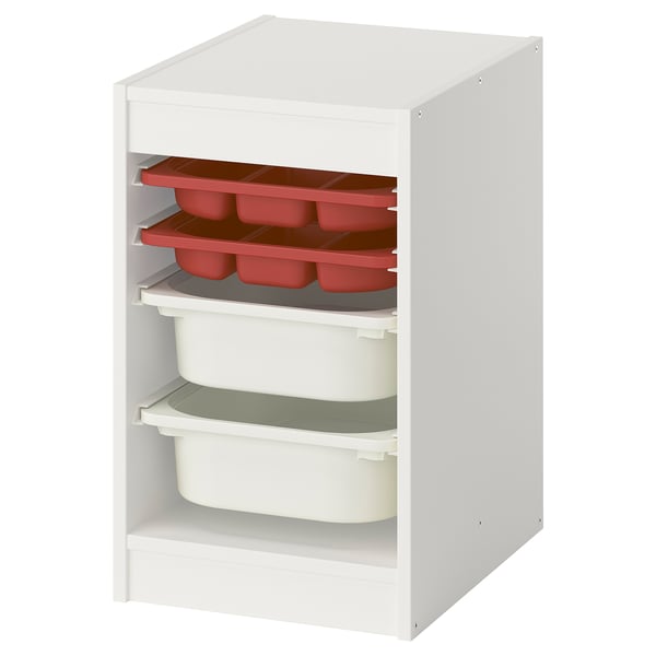 TROFAST storage combination w boxes/trays, white red/white, 34x44x56 cm