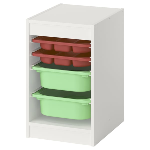 TROFAST storage combination w boxes/trays, white red/light green, 34x44x56 cm