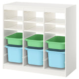 TROFAST storage combination, with shelves/boxes room divider/white light green light blue, 99x44x94 cm