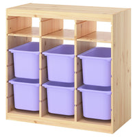 TROFAST storage combination, with shelves/boxes room divider/light white stained pine lilac, 93x44x91 cm