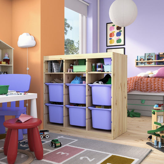 TROFAST storage combination, with shelves/boxes room divider/light white stained pine lilac, 93x44x91 cm