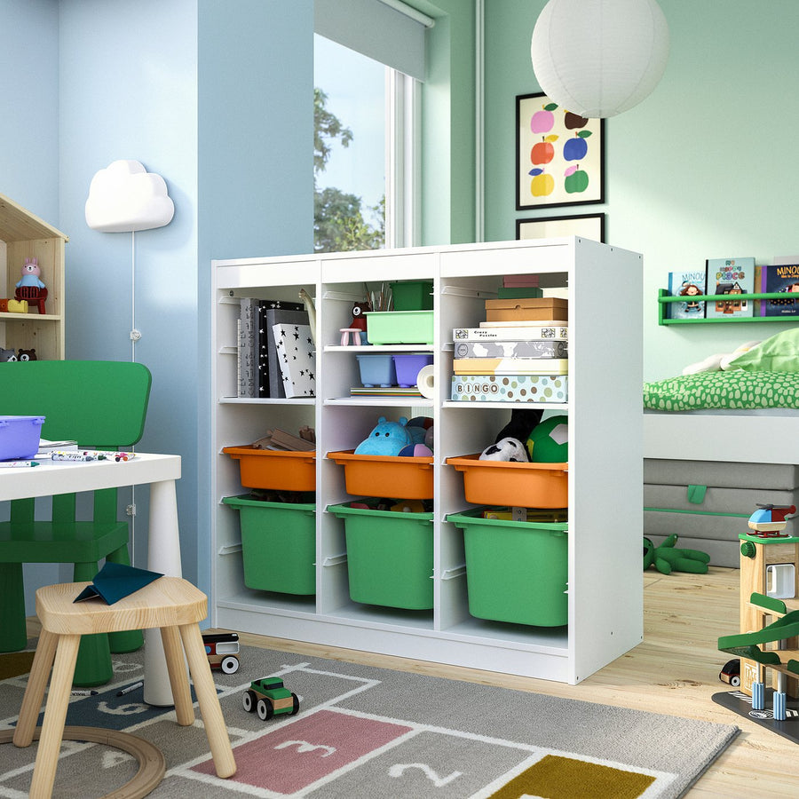 TROFAST storage combination, room divider white/light orange bright green, 99x44x94 cm