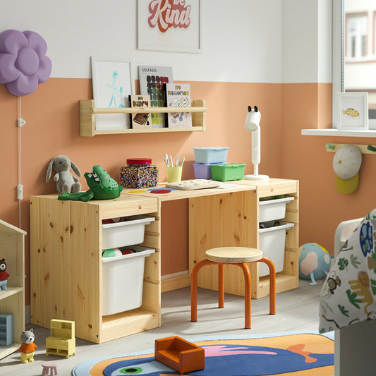 TROFAST desk with storage boxes, light white stained pine/white white, 124x44x52 cm