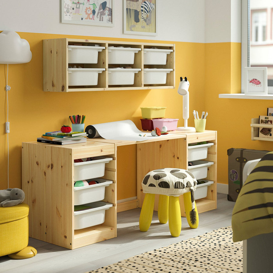 TROFAST desk with storage boxes, light white stained pine white, 124x44x52 cm