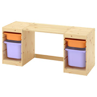 TROFAST desk with storage boxes, light white stained pine/light orange lilac, 124x44x52 cm