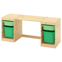 TROFAST desk with storage boxes, light white stained pine/light green bright green, 124x44x52 cm