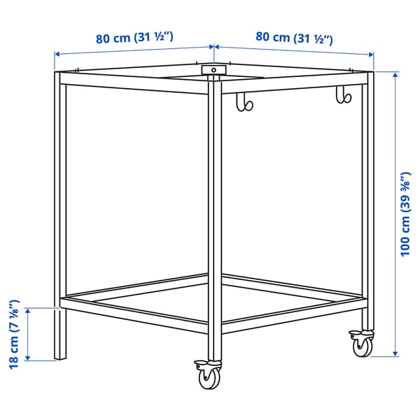 TROTTEN underframe for table top, anthracite, 80x80x100 cm