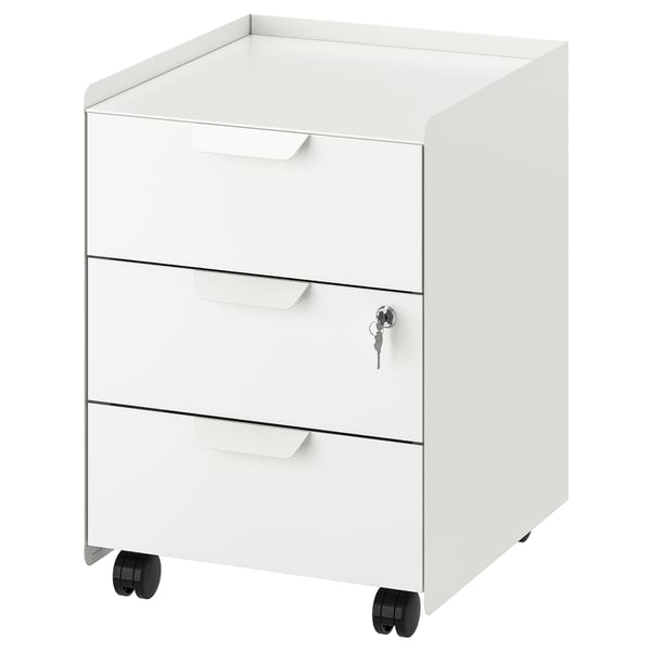 TROTTEN drawer unit w 3 drawers on castors, white, 40x56x40 cm
