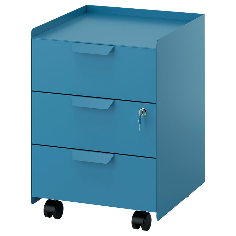 TROTTEN drawer unit w 3 drawers on castors, blue, 40x56x47 cm