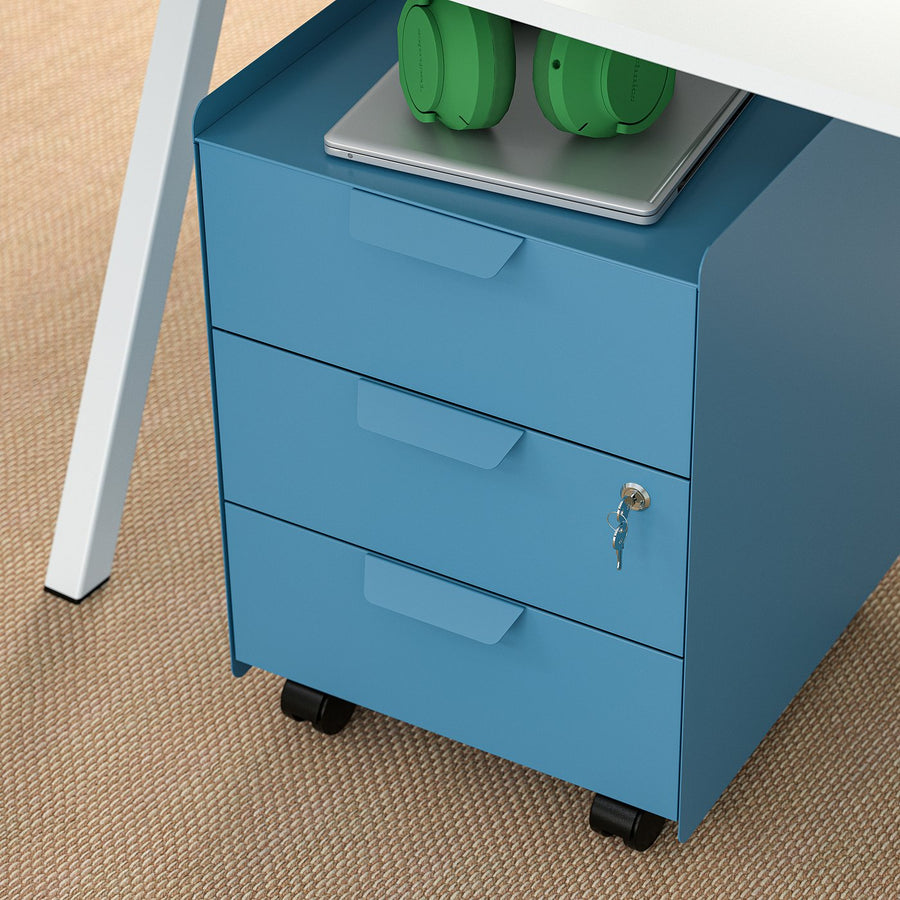 TROTTEN drawer unit w 3 drawers on castors, blue, 40x56x47 cm