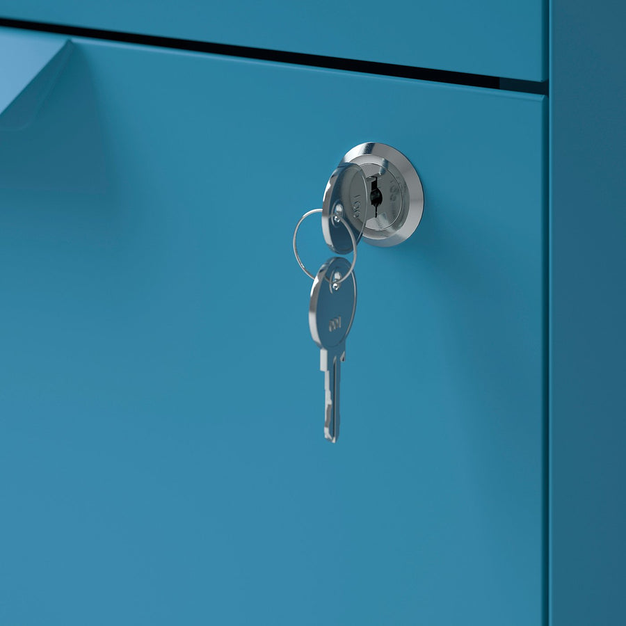 TROTTEN drawer unit w 3 drawers on castors, blue, 40x56x47 cm