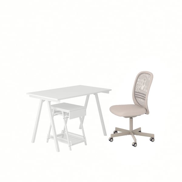 TROTTEN / FLINTAN desk and storage combination, and swivel chair white/beige