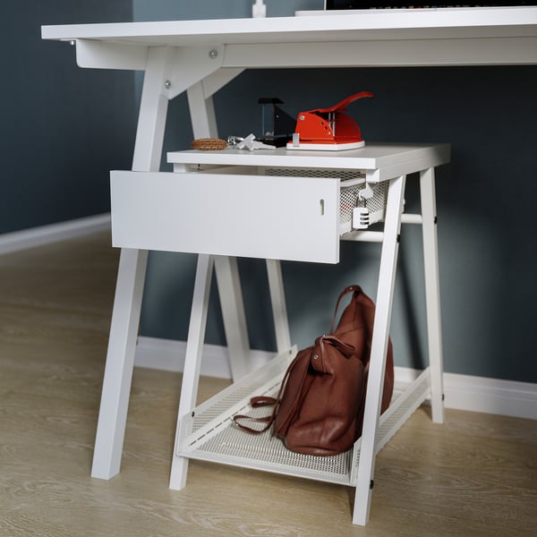 TROTTEN / FLINTAN desk and storage combination, and swivel chair white/beige