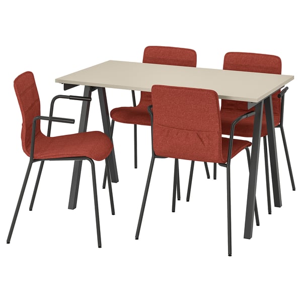 TROTTEN / LÄKTARE conference table and chairs, beige anthracite/red, 120x70 cm