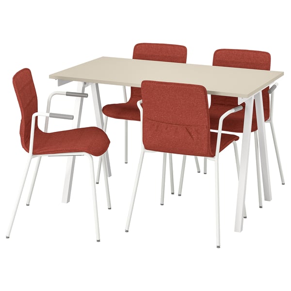 TROTTEN / LÄKTARE conference table and chairs, beige white/red, 120x70 cm