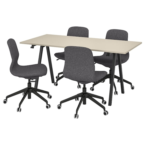 TROTTEN / LÅNGFJÄLL - Meeting table and chairs, anthracite beige/dark grey,160x80 cm
