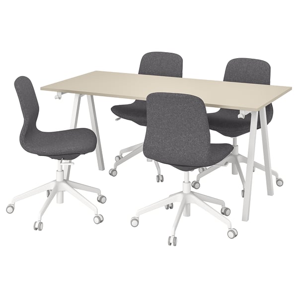 TROTTEN / LÅNGFJÄLL conference table and chairs, beige white/dark grey, 160x80 cm