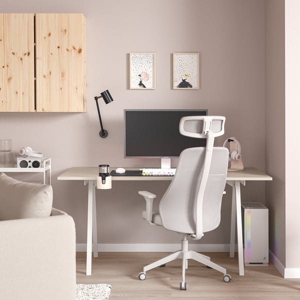 TROTTEN / MATCHSPEL desk and chair, beige/white light grey