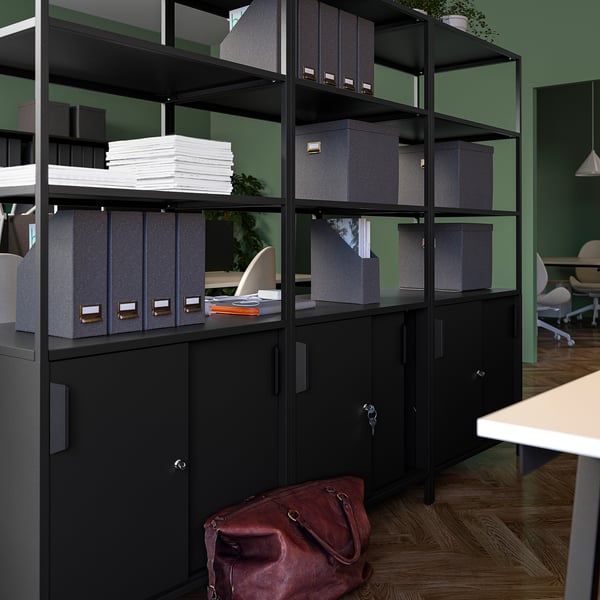 TROTTEN cabinet with sliding doors, anthracite, 80x55x180 cm