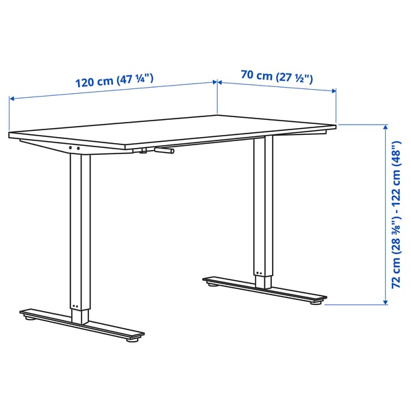 TROTTEN desk sit/stand, white/anthracite, 120x70 cm