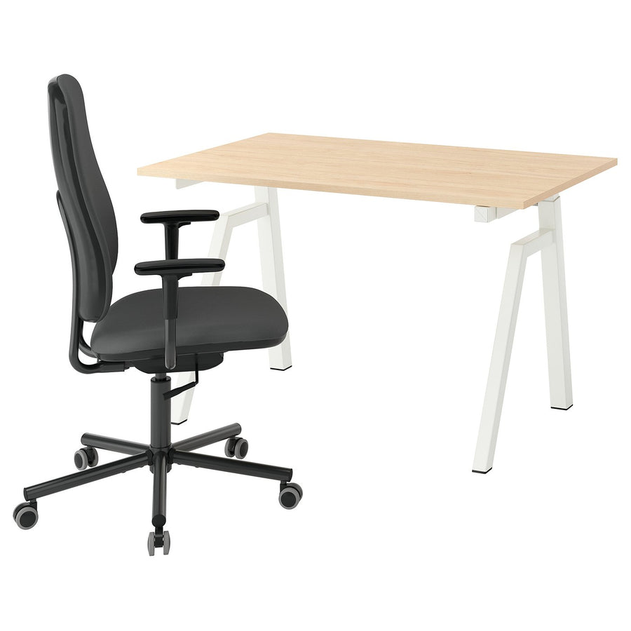 TROTTEN / SMÖRKULL desk and chair, electric ash effect/white dark grey, 120x70 cm