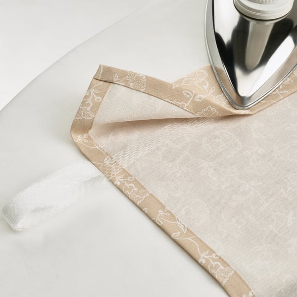 TRYSTÄVMAL curtains, 1 pair, beige/white/floral pattern with heading tape, 145x300 cm