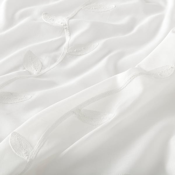 TULKÖRTSFLY sheer curtains, 1 pair, embroidery leaf/with tab top, 300x145 cm