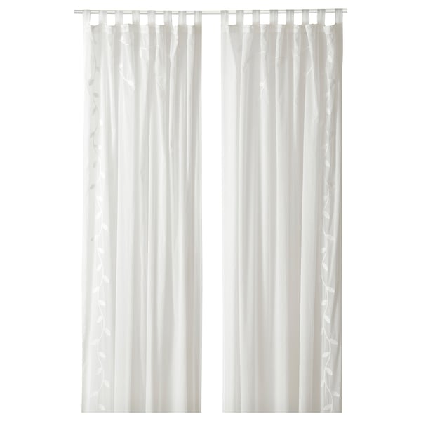 TULKÖRTSFLY sheer curtains, 1 pair, embroidery leaf/with tab top, 300x145 cm
