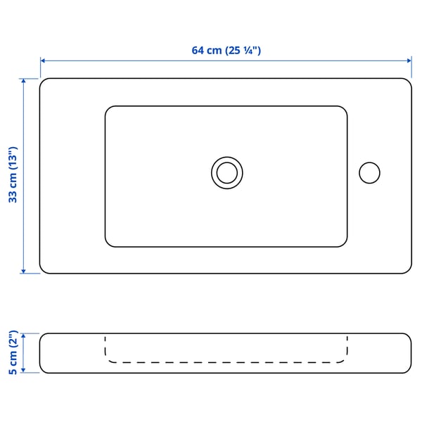 TVÄLLEN wash-basin with water trap, white, 64x33 cm