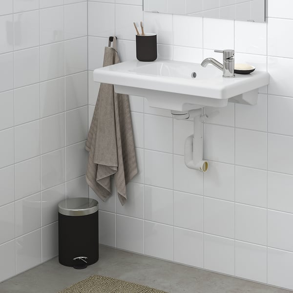 TVÄLLEN wash-basin with water trap, white, 64x33 cm